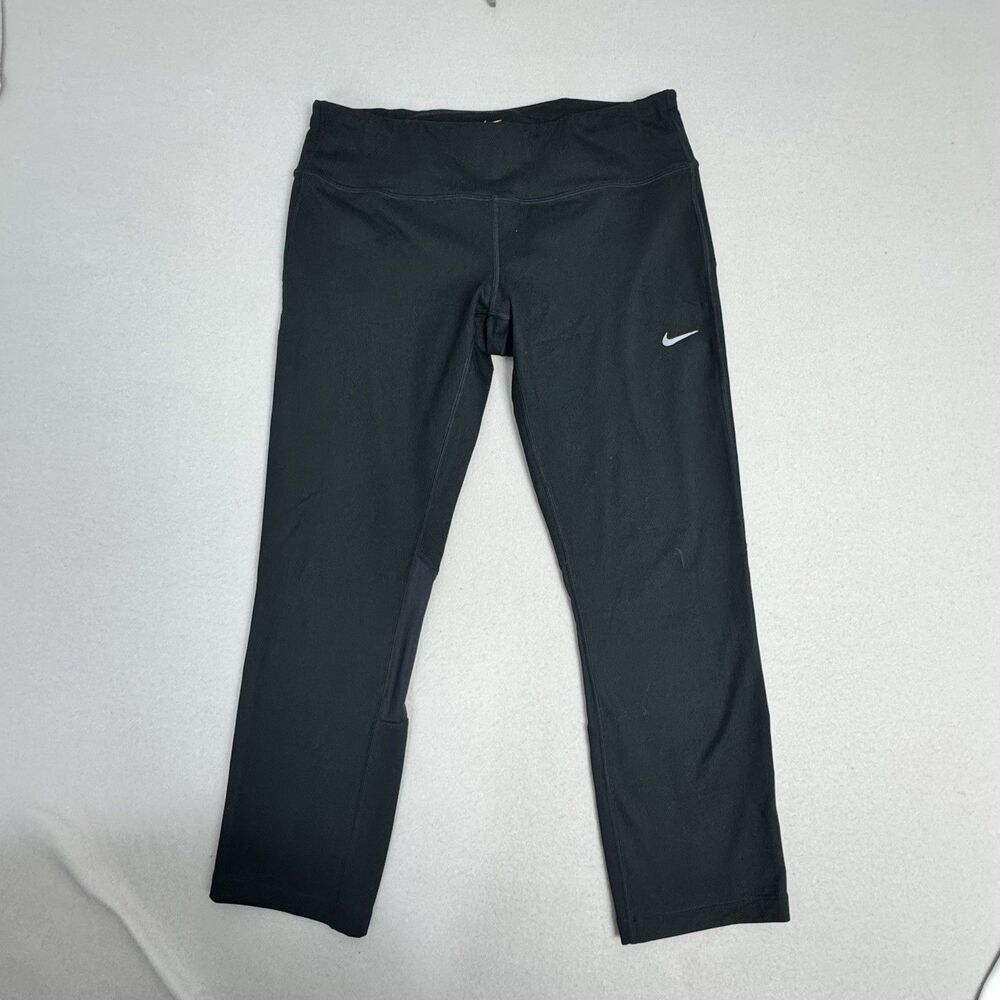 Nike Women Dri-fit Cropped Legging‎ Black Sz L Drawstring Mesh Back